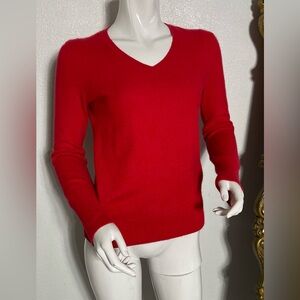 💯Cashmere Halogen Vibrant Red V-Neck Sweater